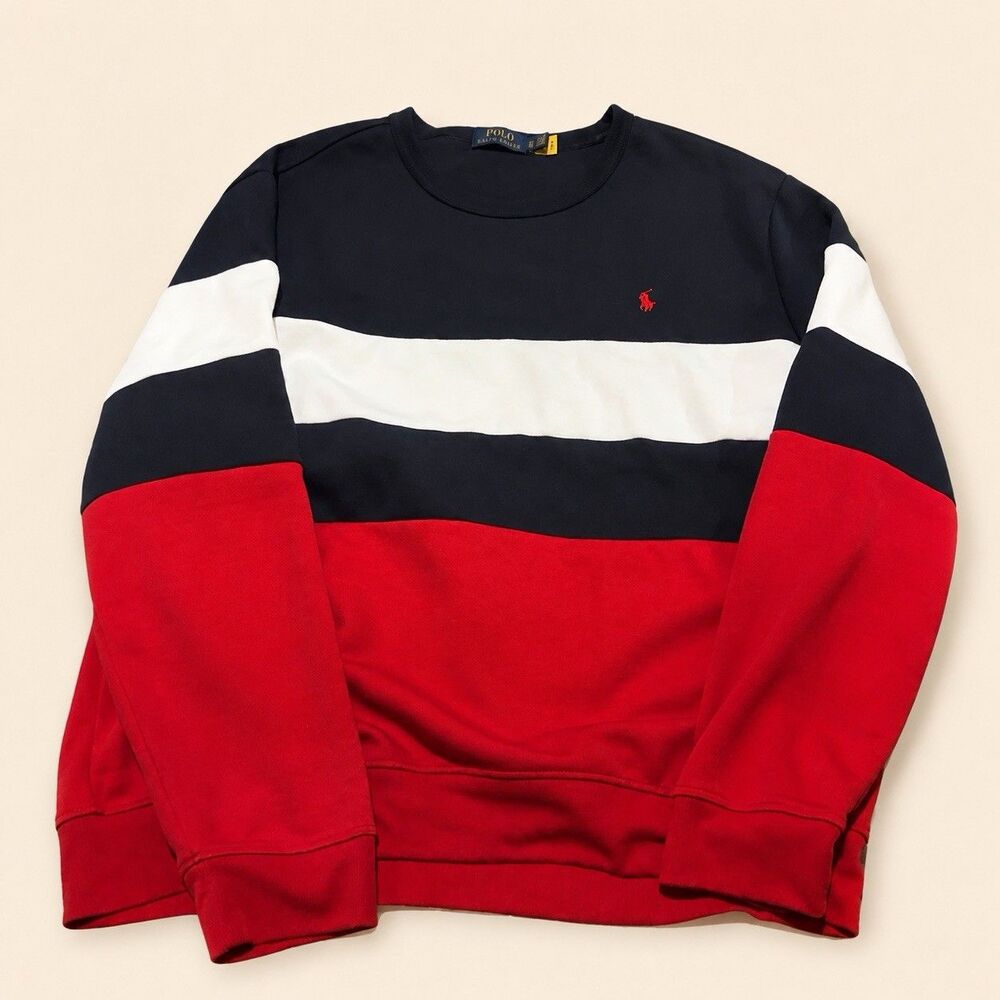 Polo Ralph Lauren Colorblock Crewneck Sweatshirt XL Navy Red White